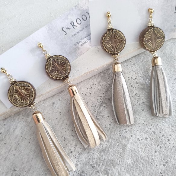 再再…販☆ドイツビーズ×プラチナゴールド色タッセルピアス/イヤリング