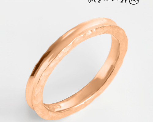 波と槌目のリング（細） ピンクゴールドK18 指輪・リング rusamashio