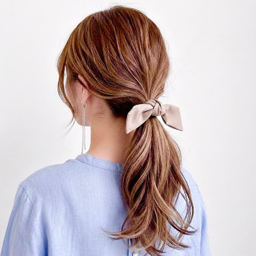 ベージュ 】レザー調 ワイヤーリボン ヘアゴム / ヘアワイヤー