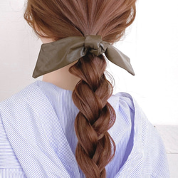 カーキブラウン】レザー調 ワイヤーリボン ヘアゴム / ヘアワイヤー