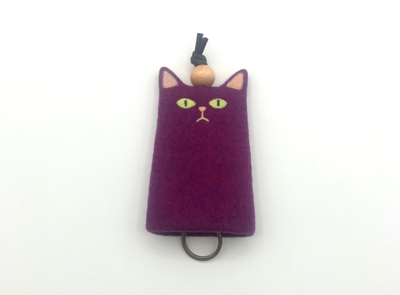 【受注】フェルトねこキーケース（パープル） 1枚目の画像