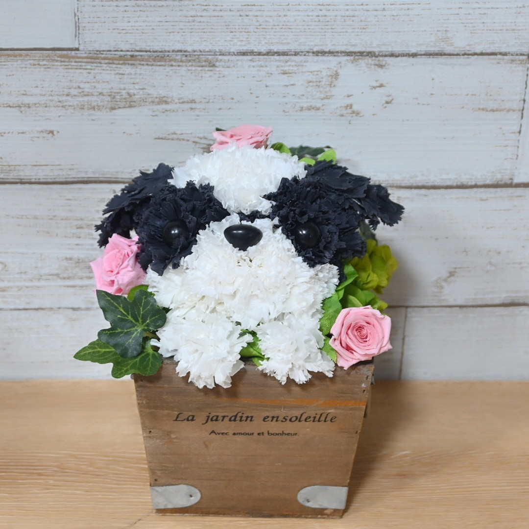 フラワーペット【シーズー・グレー】プリザーブドフラワー 花 犬  ペット 動物 カーネーション  母の日 お供え 誕生日