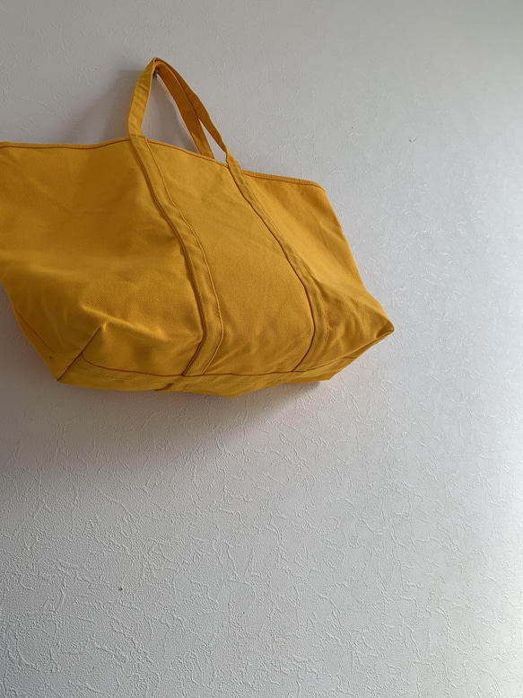 【A4対応】帆布　BASIC TOTE ( L ) 黄色　持ち手長め 2枚目の画像