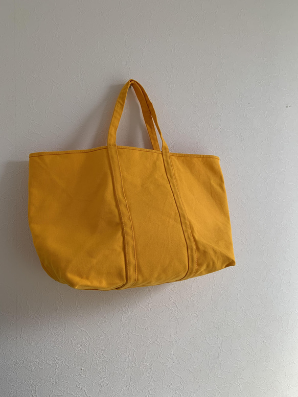 【A4対応】帆布　BASIC TOTE ( L ) 黄色　持ち手長め 4枚目の画像