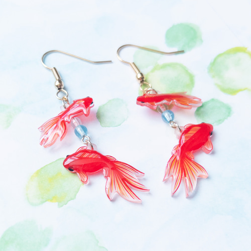 金魚(琉金)＊ピアス/イヤリング ピアス（フック・チェーン） ねぎねぎ
