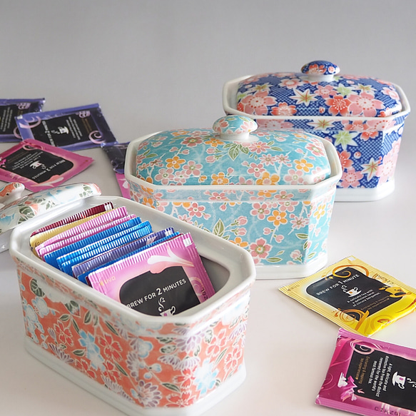 瀬戸焼 ティーバッグキャニスター 友禅 コットンケースや小物入れにも