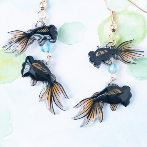 金魚(出目金)＊ピアス/イヤリング ピアス（フック・チェーン） ねぎ 