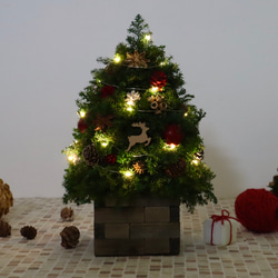 トナカイ走る木の実たっぷり森のクリスマスツリー/ブラウン花器 11枚目の画像