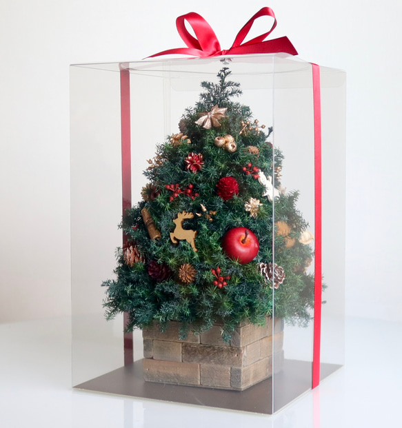 《毎年飾れる》飾りいっぱいの森の物語☆トナカイ走る木の実たっぷりクリスマスツリー／ブラウン花器 15枚目の画像