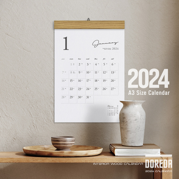 カレンダー 2024 木製壁掛けカレンダー（A3サイズ予定表） 2枚目の画像