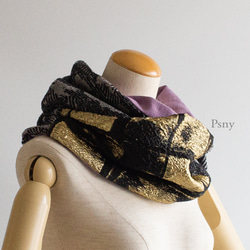 PSNY 雙面裝奢華金色款式提花針織圍巾薰衣草色 SD08 第1張的照片