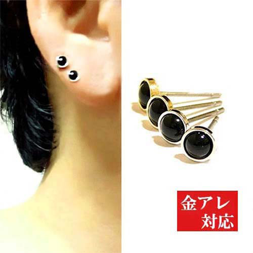再販＞小ぶり一粒ブラックオニキスシンプルメンズピアス/天然石/秋冬
