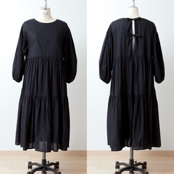 可愛分層式兩式連身裙，背部繫緞帶/黑色 第11張的照片