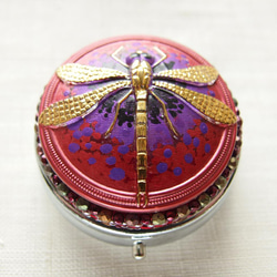 蜻蛉　パールワイン　チェコガラスボタンのピルケース　小さなジュエリーボックス　一点限り 12枚目の画像