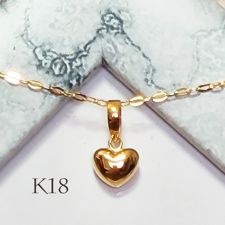 K18(刻印入)ぷっくりハートのネックレス ネックレス・ペンダント