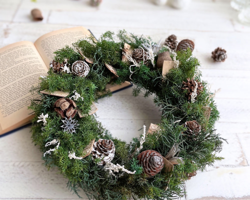 Merry Christmas 2025 静かな森の木の実のリース　　〜38cm Merry Christmas 2025 静かな森の木の実のリース 〜38cm Merry