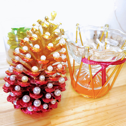 Ks031 大王松 松ぼっくり クリスマスツリー オーナメント「レッド