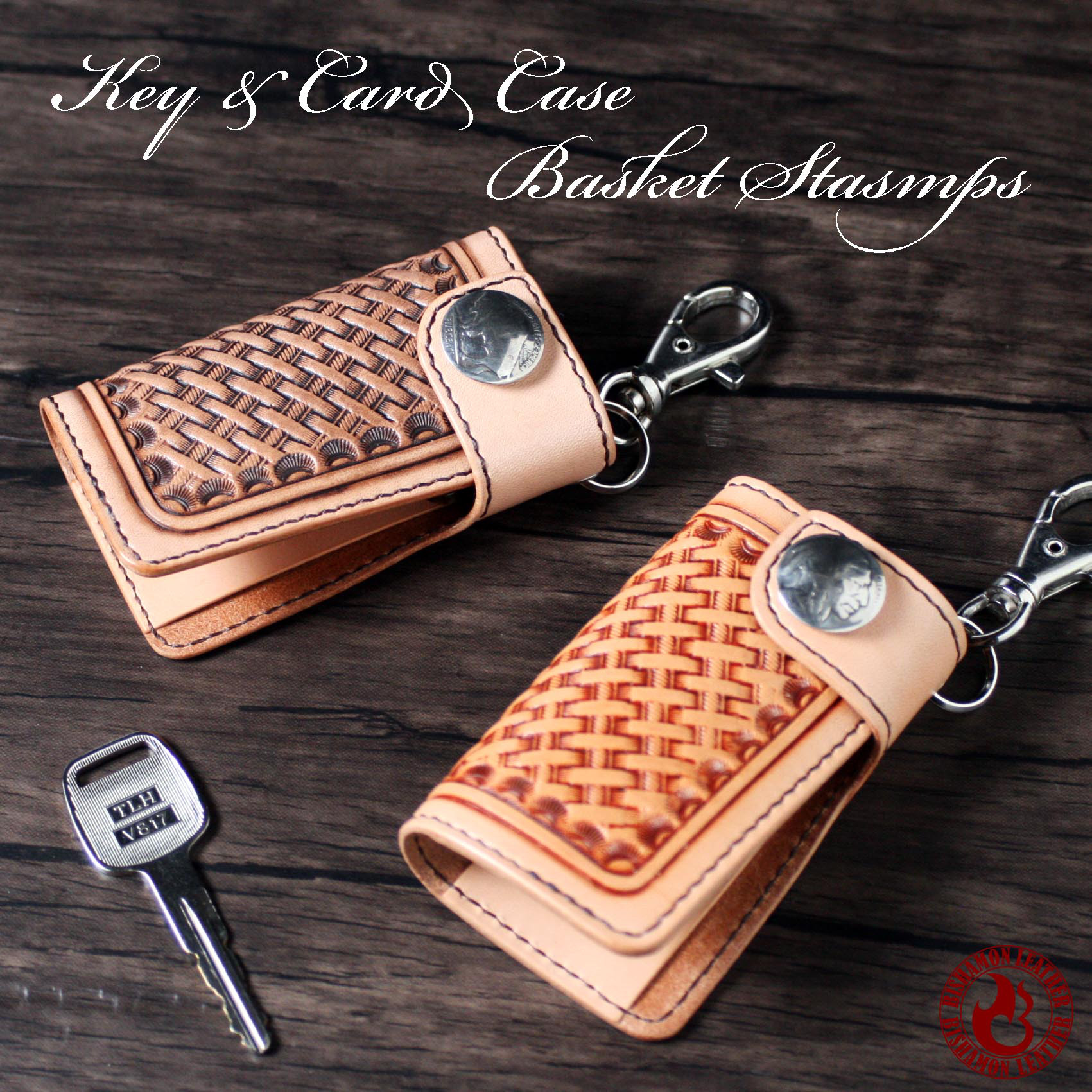 キー＆カードケース　バスケットスタンプ  栃木レザー 本革 牛革