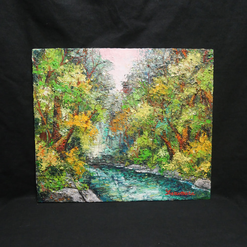 油絵 油彩 油彩画 絵 絵画 【新緑の渓流】 絵画 HR 通販 12680954