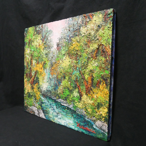 油絵 油彩 油彩画 絵 絵画 【新緑の渓流】 絵画 HR 通販 12680954