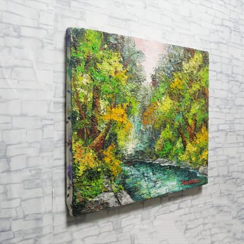 油絵 油彩 油彩画 絵 絵画 【新緑の渓谷】 油絵 油彩 油彩画 絵 絵画 【新緑の渓流】 絵画 HR 通販 12680954