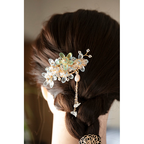 まの様 バレッタ 髪飾り ヘアアクサリー 浴衣 ウエディング 勿忘草[ワスレナグサ]のマジェステORバレッタ ヘアアクセサリー 髪飾り