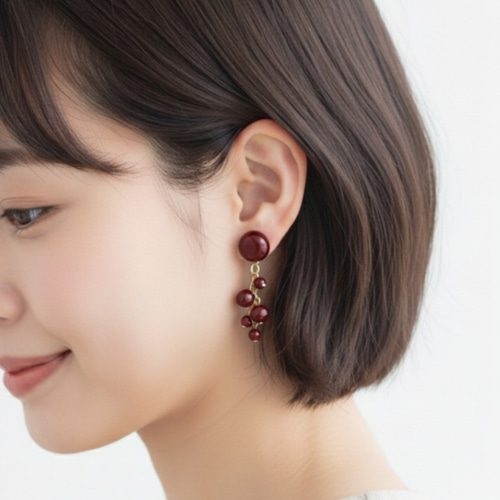 金アレ対応＊たわわな赤い実のピアス＊レッドアゲート（赤メノウ