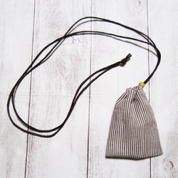 首から下げられる、巾着袋－お守り袋・ストーン入れ☆ストライプ（紐ーブラウン） 3枚目の画像