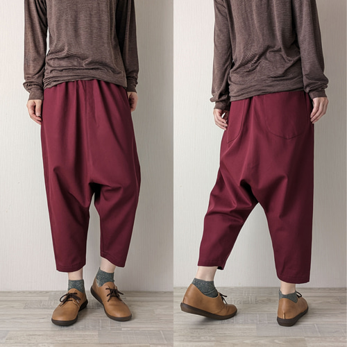 太さ・股上も選べる♧ サルエルパンツ 9分丈 クロップド／綿ツイル