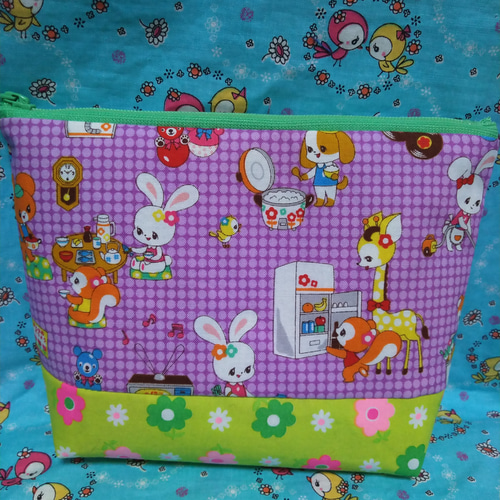 昭和レトロアニマル♥はいから横町♥ピンクス パッチワークファスナー  