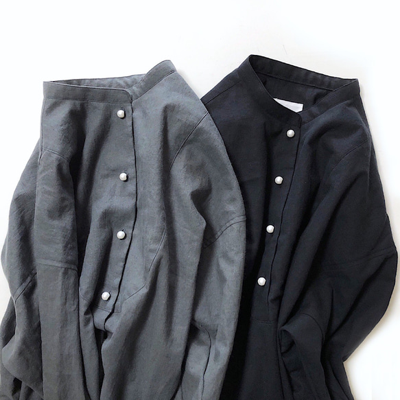 YUGUCi  -日々のシャツ- / 釦が選べる / 日本製 コットンリネン / ブラック 9枚目の画像