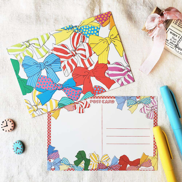 ポストカード「リボン」 3枚入 カラフルなリボン柄 ポストカード ant