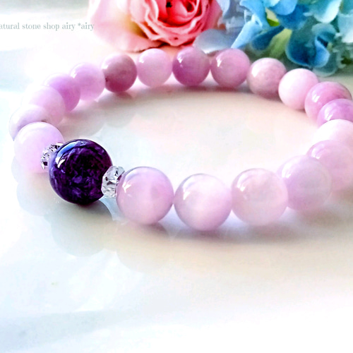 SALE✿美麗極上大珠10.5mmチャロアイト&クンツァイト*ブレスレット  