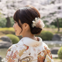 白くすみピンクの髪飾り 卒業式 成人式 結婚式 髪かざり プリザーブド