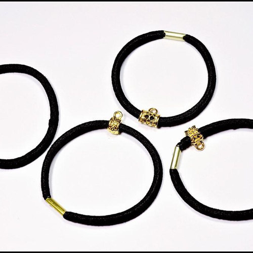 カン付きヘアゴム ゴールド 5個セット ハンドメイド素材 ビーズ