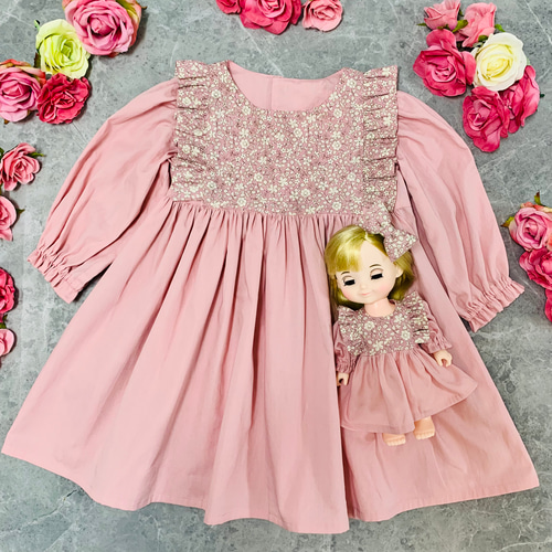子供服 ワンピース ピンク花柄 ドール服 と お揃い 子供服 mari 通販