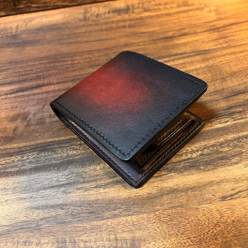 革の手染め- 二つ折り財布 / ブラウン（茶+黒） ミニ財布