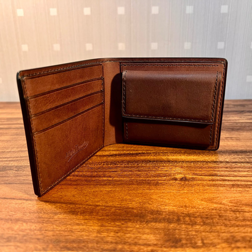 革の手染め- 二つ折り財布 / ブラウン（茶+黒） ミニ財布・コンパクト