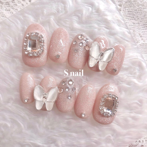 ネイルチップ 韓国 ピンクベージュ くすみピンク マグネットネイル  