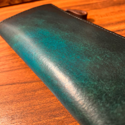 革の手染め- L字ファスナー中財布 / グリーン（緑+青） 8枚目の画像