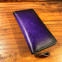 革の手染め- ラウンドファスナー長財布 / バイオレット（深紫） 8枚目の画像