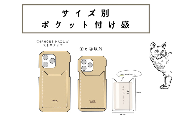 iPhone全機種対応レザーケース（猫耳ポケット追加ケース） 5枚目の画像