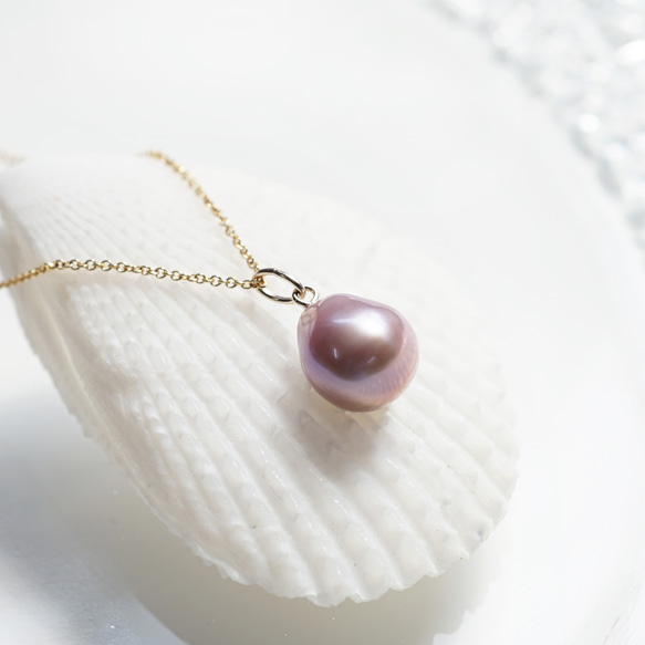 大粒天然色★ラベンダー真珠の一粒ネックレス　～Rosemonde 6枚目の画像