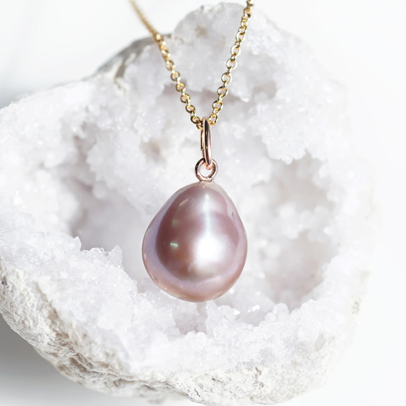大粒天然色★ラベンダー真珠の一粒ネックレス　～Rosemonde 1枚目の画像