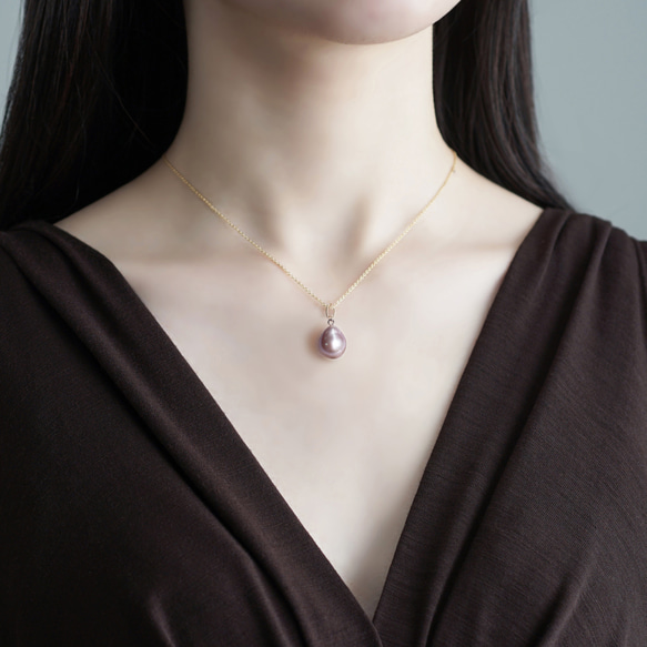 大粒天然色★ラベンダー真珠の一粒ネックレス　～Rosemonde 3枚目の画像