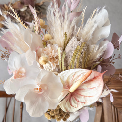 アンスリウムと胡蝶蘭のパンパスグラスウェディングブーケ/ドライフラワーブーケ/造花ブーケ 12枚目の画像