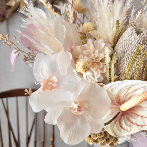 アンスリウムと胡蝶蘭のパンパスグラスウェディングブーケ/ドライフラワーブーケ/造花ブーケ 9枚目の画像