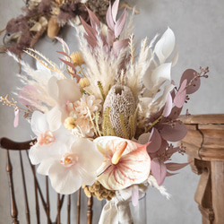 アンスリウムと胡蝶蘭のパンパスグラスウェディングブーケ/ドライフラワーブーケ/造花ブーケ 8枚目の画像