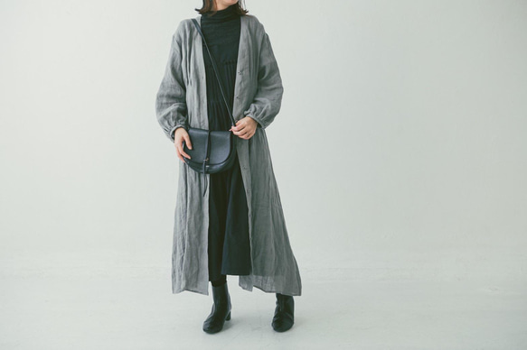 ebure グレー ロングノーカラーシャツワンピース ebure グレー ロングノーカラーシャツワンピース エブール】ノーカラー