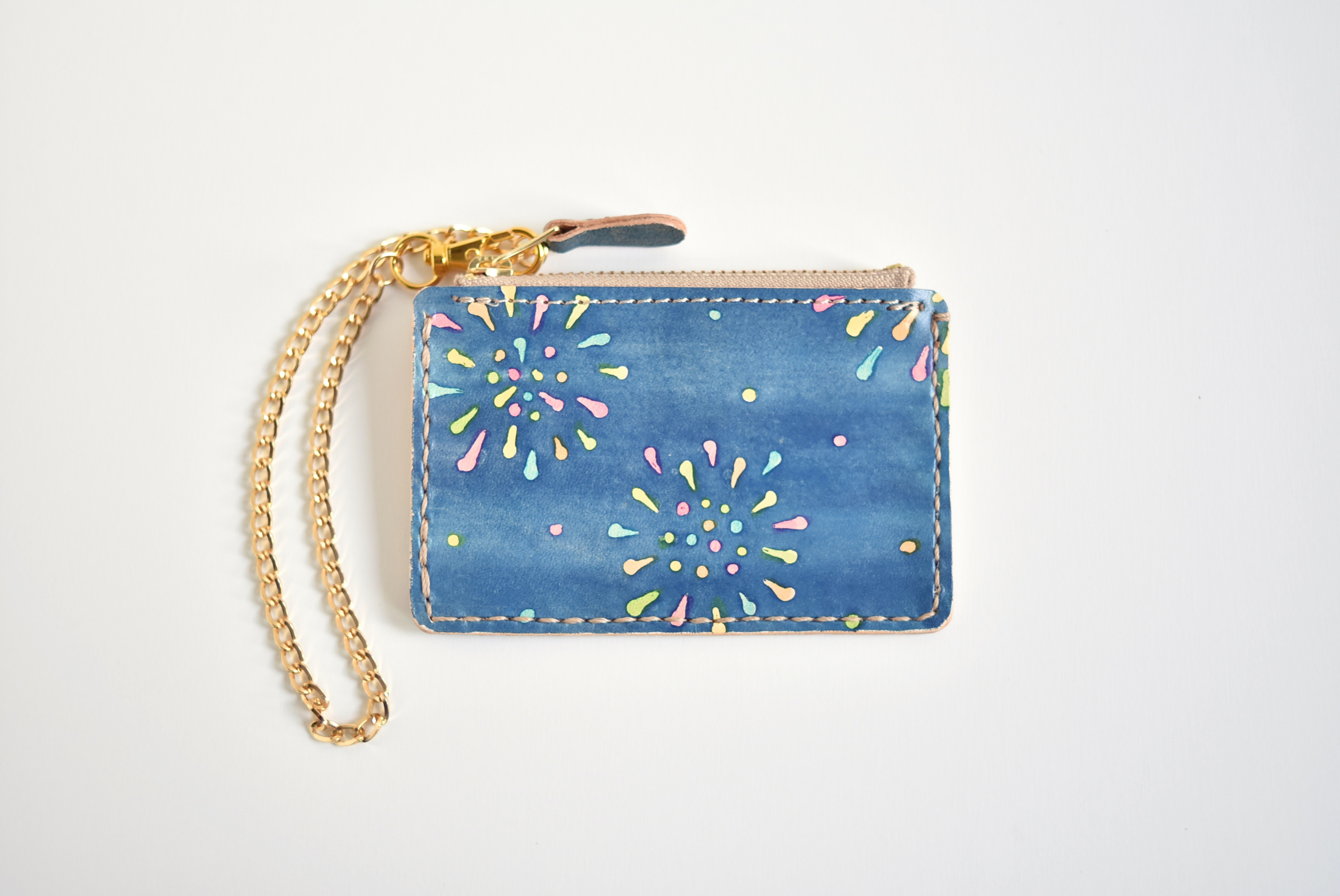 革の手染めパスケース 「花火（ファスナー付きパスケース）」